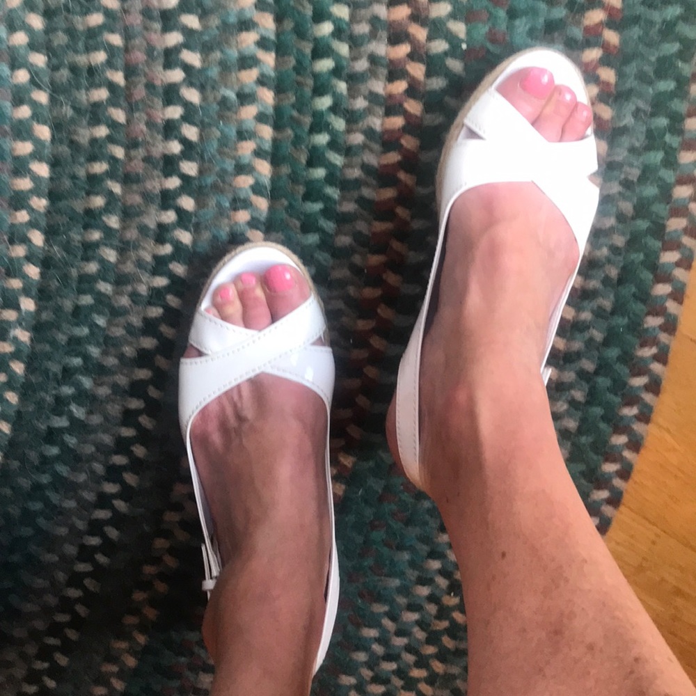 White, patent leather espadrilles size 8